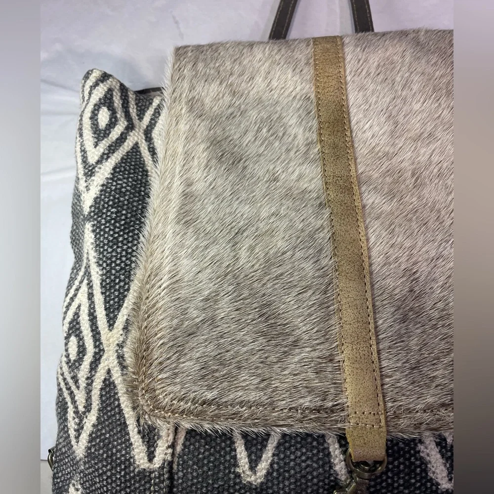 Myra Bag Upcycled Canvas and Cowhide Backbag Bag #5060